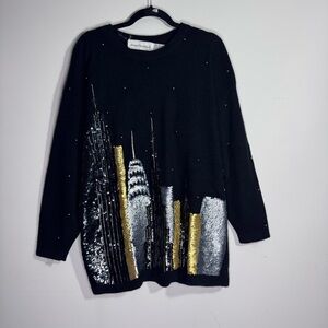 Vintage Marisa Christina NYC Skyline Sequin Lambswool Sweater OS